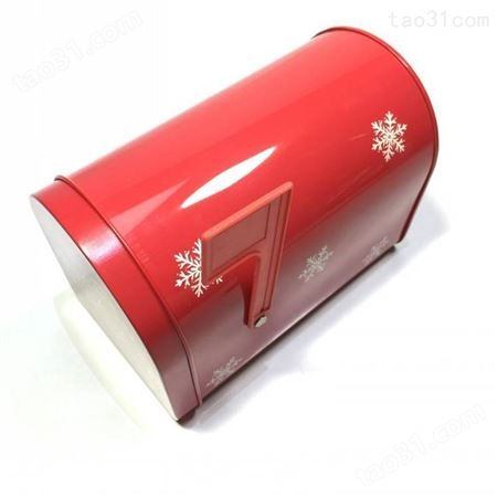 带小旗邮箱形马口铁盒 圣诞节异形金属包装盒