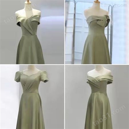 伴娘服女小众缎面2022新款绿色高级平时可穿婚礼夏季姐妹团礼服裙