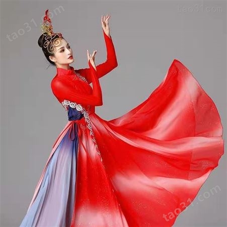 打鼓舞演出服喜庆中国风现代舞演出服红色开场舞古典舞